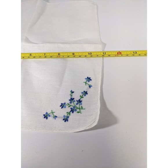 Vintage Embroidered Blue Flowers floral Handkerchief 9” Cottagecore Hanky Scarf - Picture 6 of 7